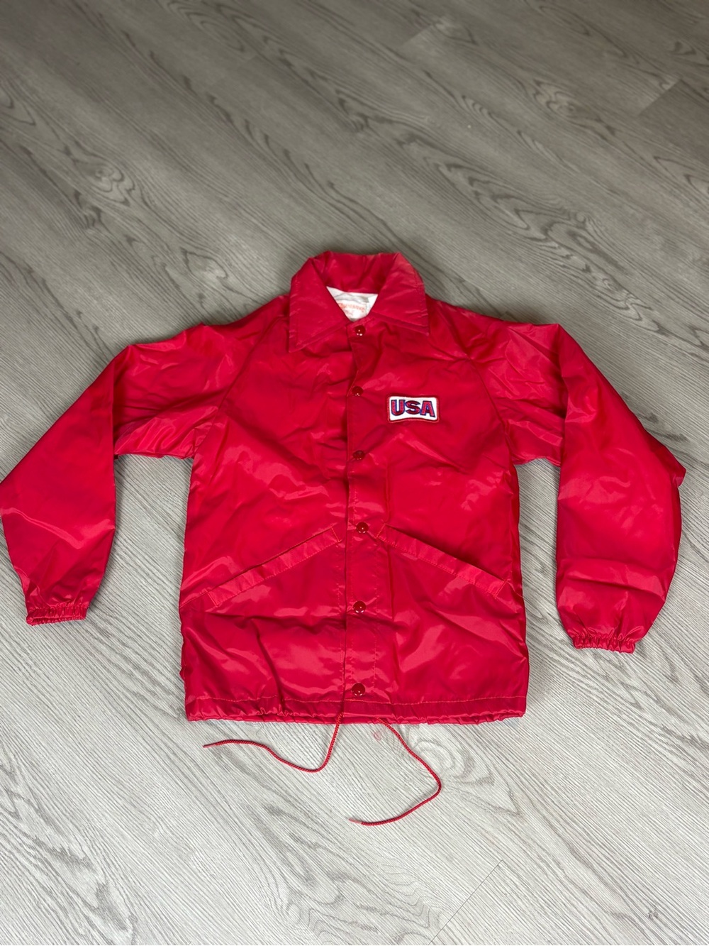 Red USA Coach-Style Windbreaker Jacket